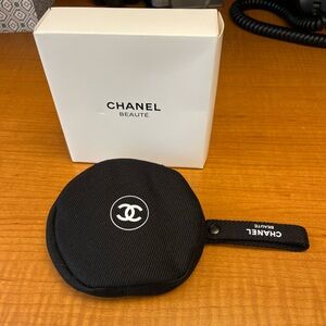 Chanel Beauty Black Canvas Round Zippered Pouch Bag